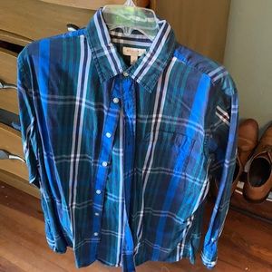 Blue & Green Plaid Men’s button down Shirt, medium